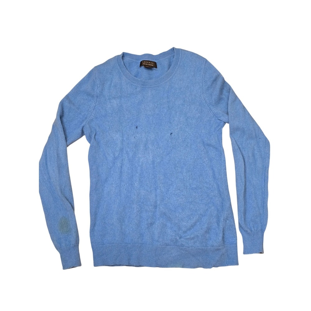 Tahari 100% 2-Ply Cashmere Crewneck Sweater Light‎ Blue Womens Medium AS IS*